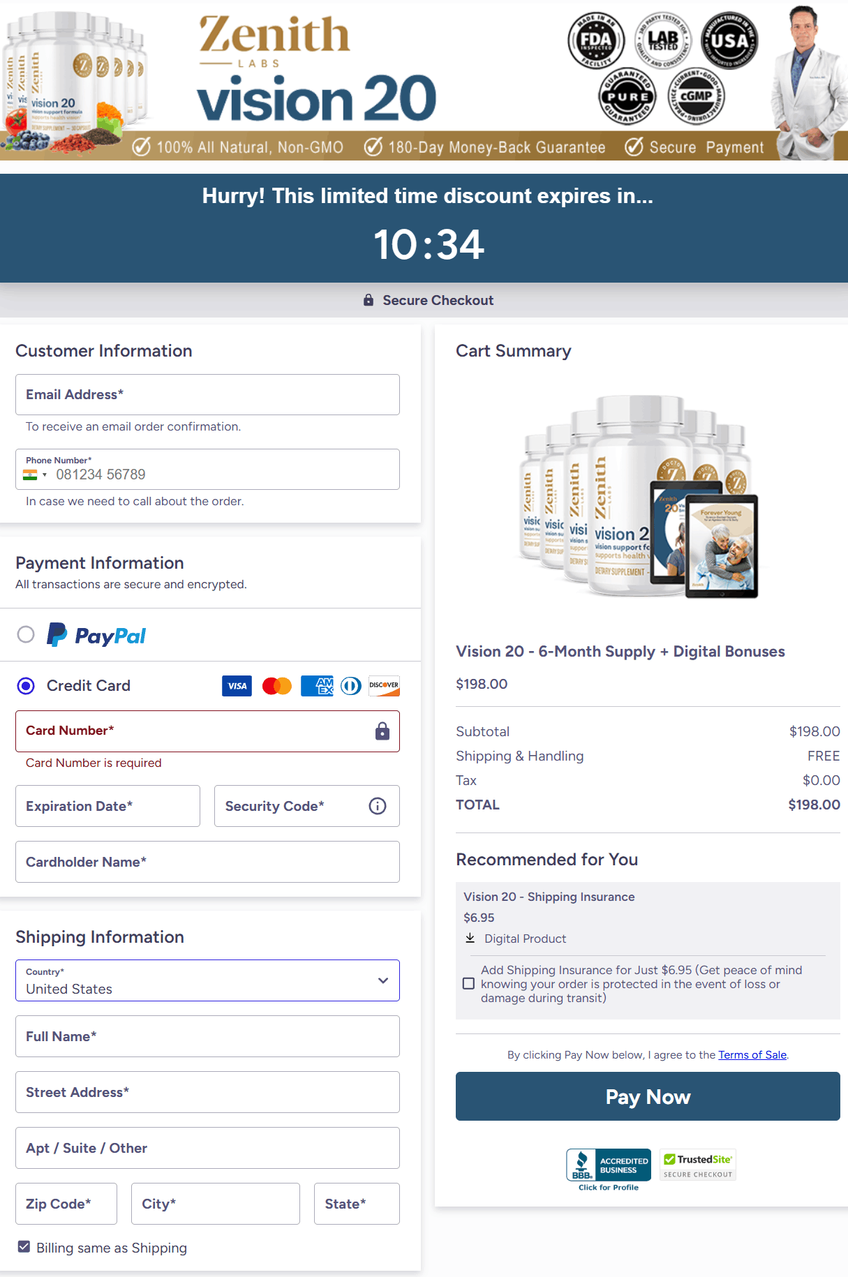 Vision 20-Secure Checkout Page